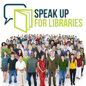 A crowd of people Speak Up for Libraries